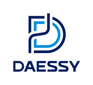 light blue and navy blue logo with the letter D with the word Daessy below it