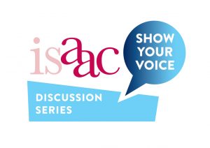 blue, pink and purple logo for Show Your Voice Discussion Series